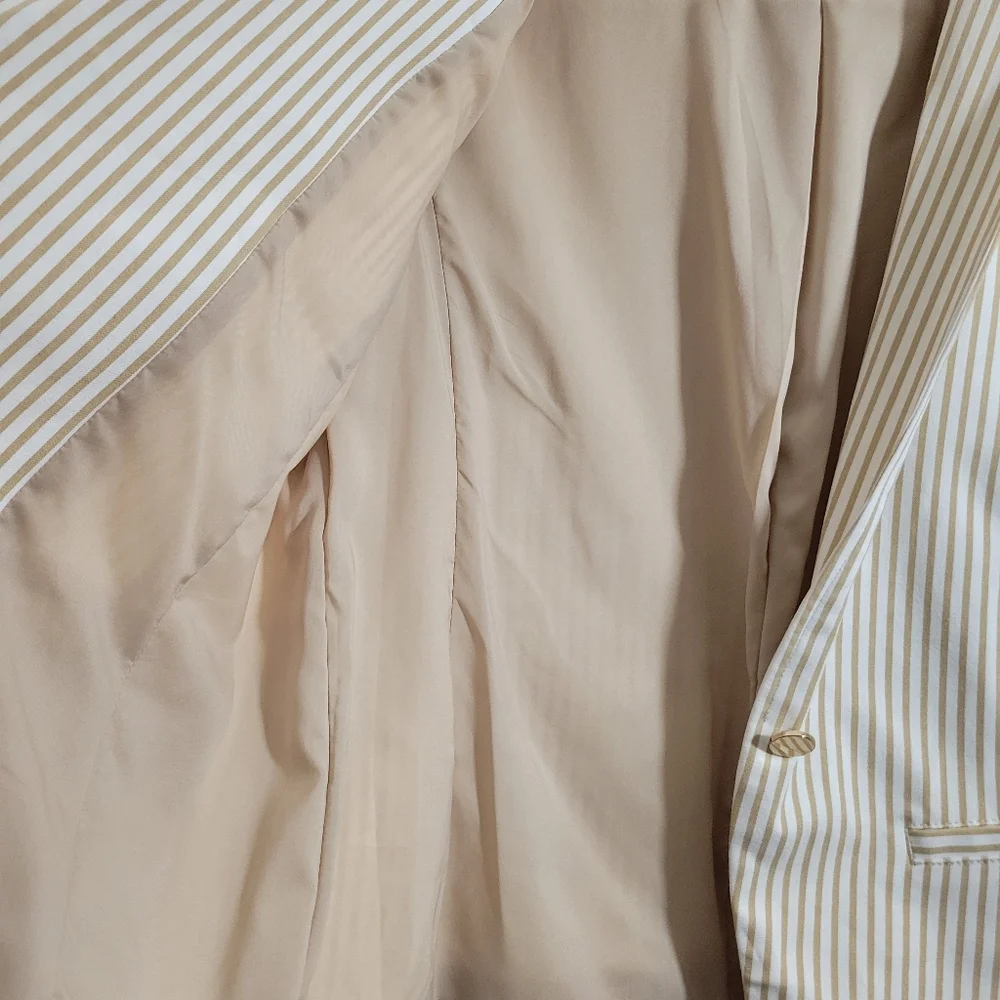 CHICO'S coastal tan striped cotton blend tab-sleeve single-button lined blazer
